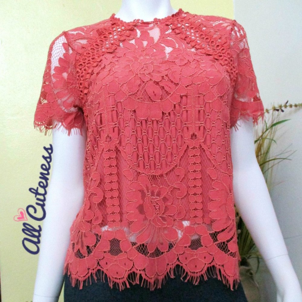 Blashe Coral Floral Print Lace Top Size M